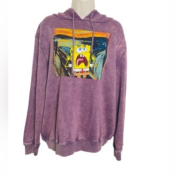Nickelodeon Spongebob Squarepants Hooded Acid Wash Sweatshirt Size L - Picture 1 of 6